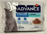 ADVANCE CAT STERILIZED CODFISH 4gb x 85g  - MITRĀ BARĪBA STERILIZĒTIEM KAĶIEM AR MENCU 4gb x 85g