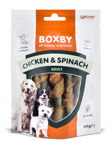 BOXBY CHICKEN&SPINACH STICKS 100g - NŪJIŅAS PIEAUGUŠIEM SUŅIEM (VISTA UN SPINĀTI)